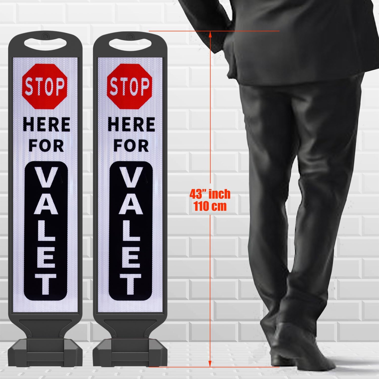 2 Pack 43" x 9.6" inch Double Sided Pedestrian Crosswalk Sign, 21.8" x 9.6" x 4" Durable HDPE Water Filled Base, Portable High Visibility Reflective Traffic Safety Parking STOP Signs (White-2Pack)
