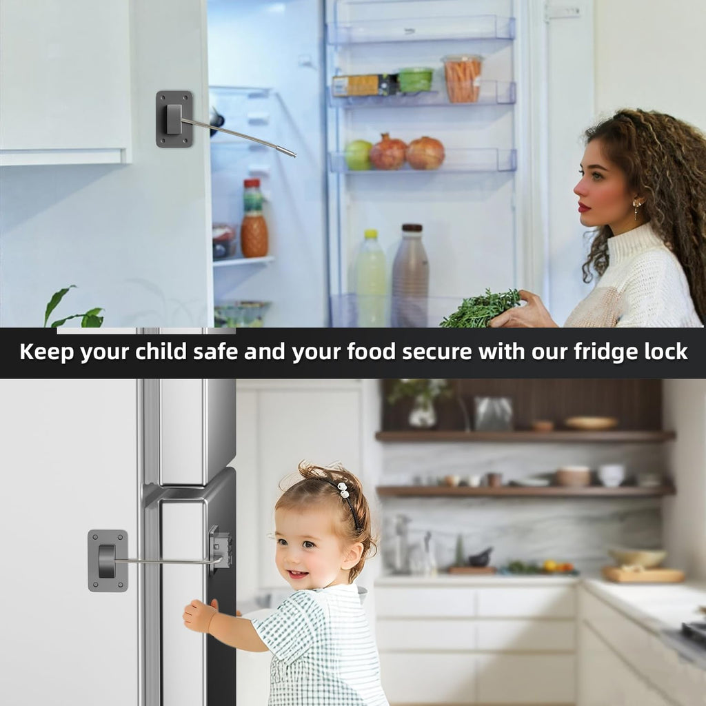 Upgraded Combination Fridge Lock for Child Safety, Keyless Refrigerator & Freezer Lock with Code for Kids, Grey