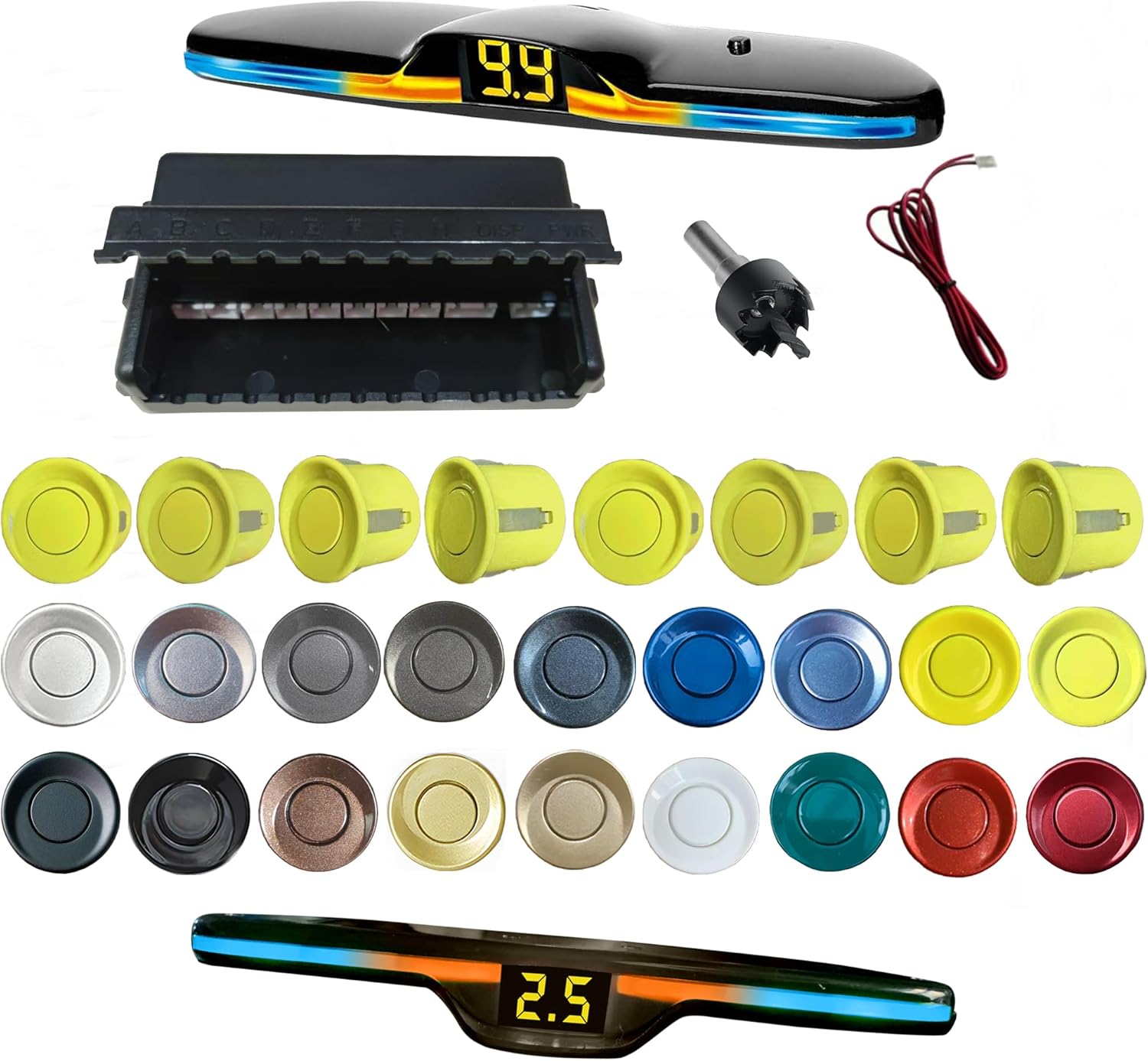 New Features Forward and Reverse Parking sensors, Option to Measure Distance in inches, bidirectional Display Option, and Customizable Digital Direction 18 Color Probes to Choose from(Light Yellow)