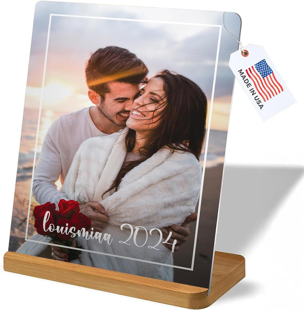 LOUISMIAA Custom Metal Picture Frame Prints,Personalized Photo Frames with Easel,Customized Metal Collage Picture Frame Gift for Family, Lover and Friend,Couple