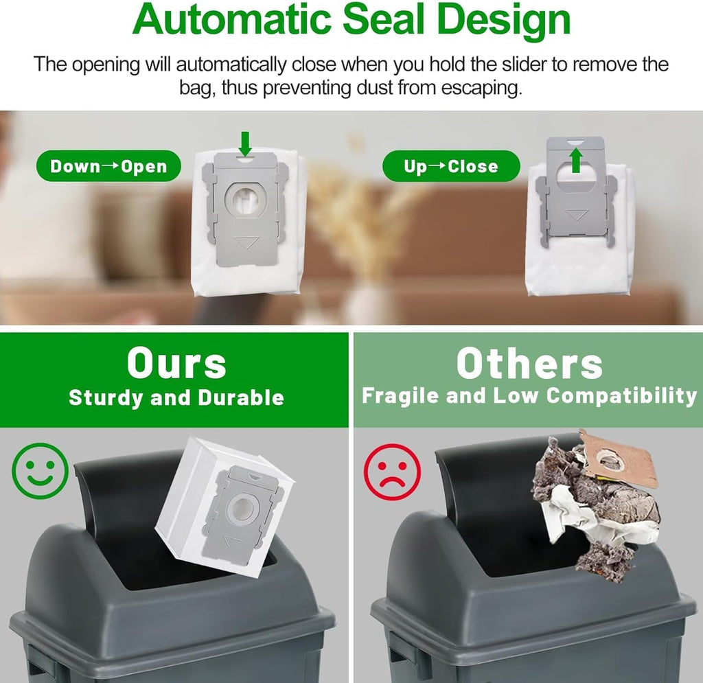 14 Pack Replacement Vacuum Bags Compatible with iRobot Roombai7, i7+, i8+, i3+, i4+, i5+ i6, i6+, j5, j5+, j6+, j7, j7+, j8+, j9, j9+, s9, s9+, i &s& j Series Clean Base Automatic Dirt Disposal Bags