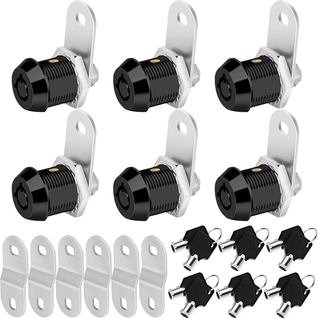 Cam Locks RV Storage Keyed Alike, 5/8" Fits 3/8" Max Door Thickness, Compartment Locks for Camper Trailer Cabinet With Keys (Black, 6 Pack)