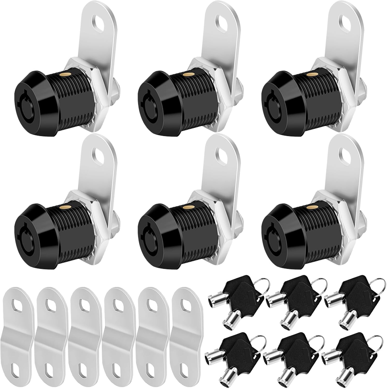 Cam Locks RV Storage Keyed Alike, 5/8" Fits 3/8" Max Door Thickness, Compartment Locks for Camper Trailer Cabinet With Keys (Black, 6 Pack)