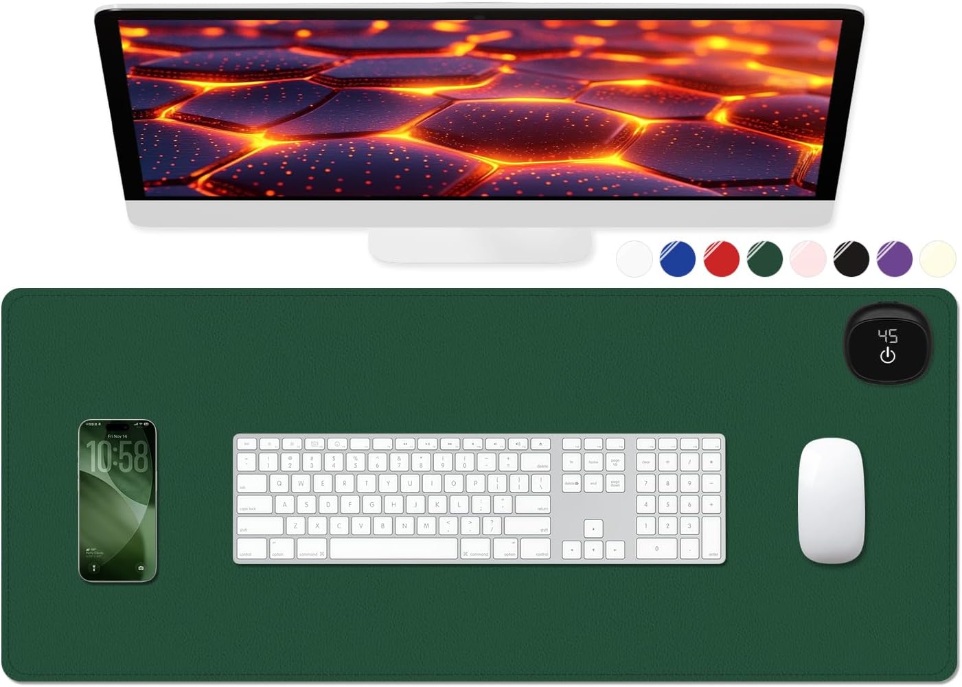 Heated Desk Pad, 31.5" x 13" Leather Non-Slip Warm Desk Pad, Large Mouse Mat with 3 Levels Heating & 3 Hours Auto Shut-Off, Hand and Foot Warmer for Office, Home, Green