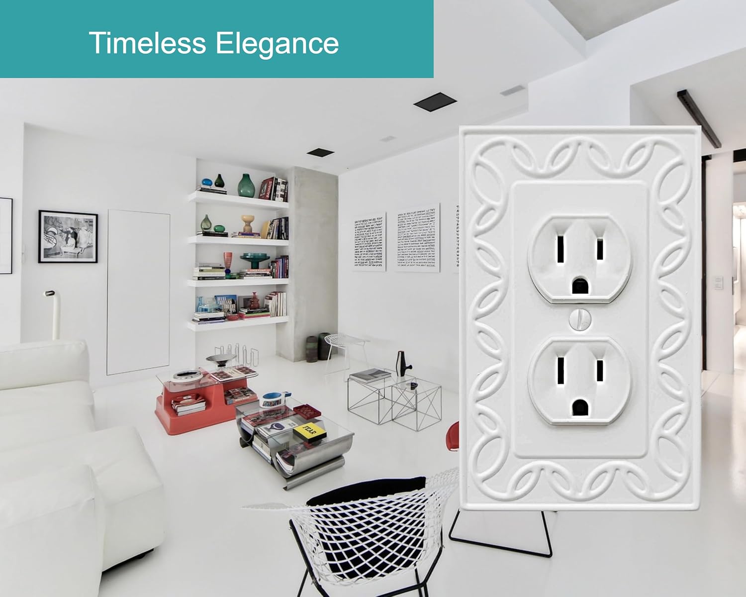 Single Duplex Outlet Cover Plate, 4-Pack White NovaBloom Metal Wall Plate 1 Gang, Light Switch Cover, for Receptacle Light Switch, Switch Cover Decorative Wallplate, Durable