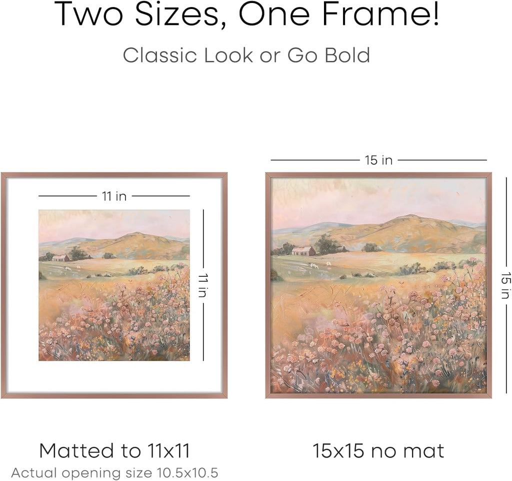 Homeforia 15x15 Picture Frame Mocha, High End Metal 15 x 15 Square Poster Frames with Mat 11 x 11 Photo, 15x15 Mocha Frame Matted to 11x11 Print, 15by15 Thin Frames, Tempered Glass, Wall Kit, Set of 1
