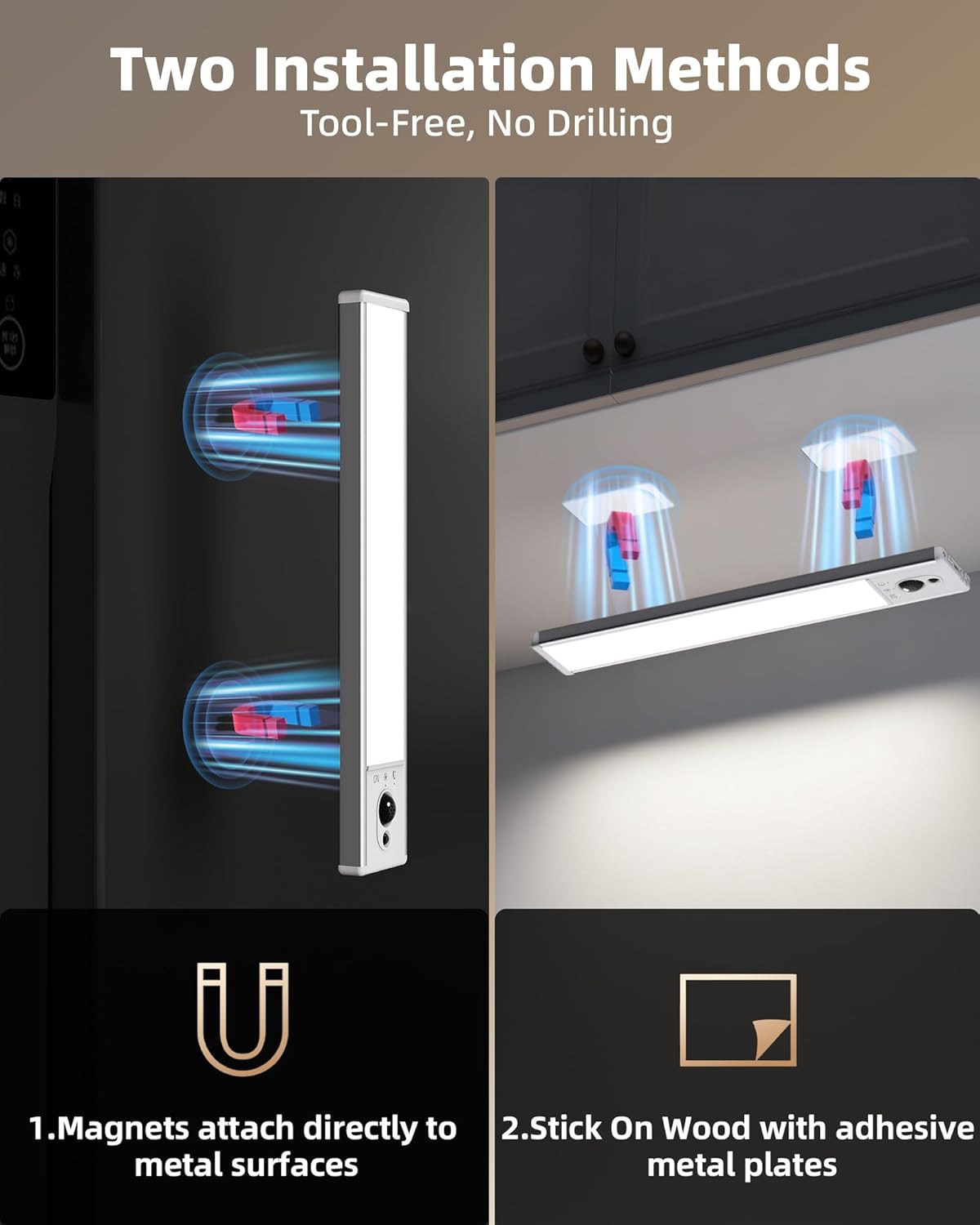 EZVALO 3 Pack Under Cabinet Lighting, Rechargeable Motion Sensor Light, LED Closet Lights Wireless, 5700K Dimmable, Timer, Magnetic, with Remote Control for Kitchen, Closet, Stair