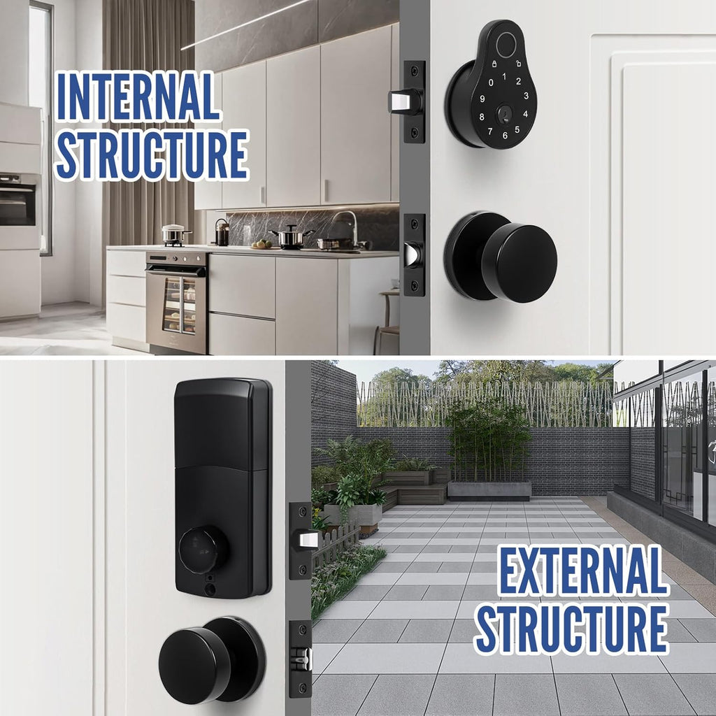keyless Entry Door Lock deadbolt with Handle Set-Code,Key,Fingerprint deadbolt and Black Door knobs-Touchscreen Keypad Deadbolt Smart Locks for Front Door- Easy Install-Auto Lock