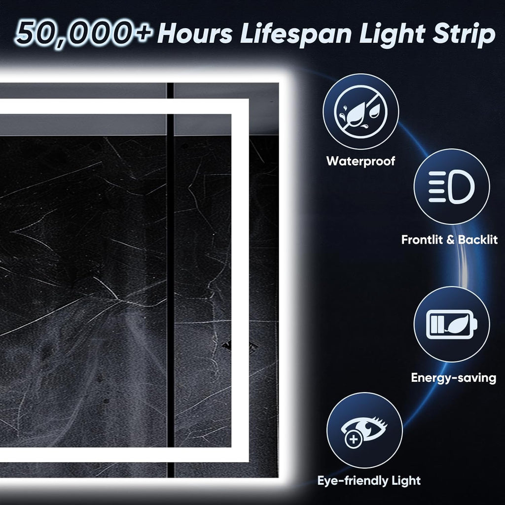 LED Bathroom Mirror, 28"x20" with Frontlit and Backlit Anti-Fog Mirror with Lights LED Vanity Mirror for Bathroom 3 Colors Temperature & Dimmable Bathroom Mirror with HD Tempered Glass