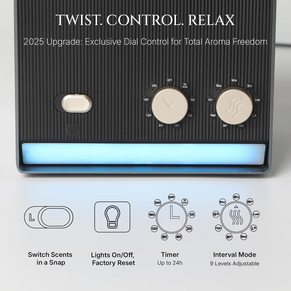 Smart Waterless Essential Oil Diffuser with Dual Nozzle, Cold Air Tech Scent Air Machine with 8 Timer Settings, 9 Mist Levels, Hotel Collection Diffuser for Home & Office (Black Titanium)