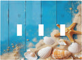 Decorative Switch Plates Blue Wood Grain Beach Shell Starfish 3 Gang Wall Plate Triple Toggle Light Switch Cover Faceplate Electrical Wall Panels for Bathroom Farmhouse Decor