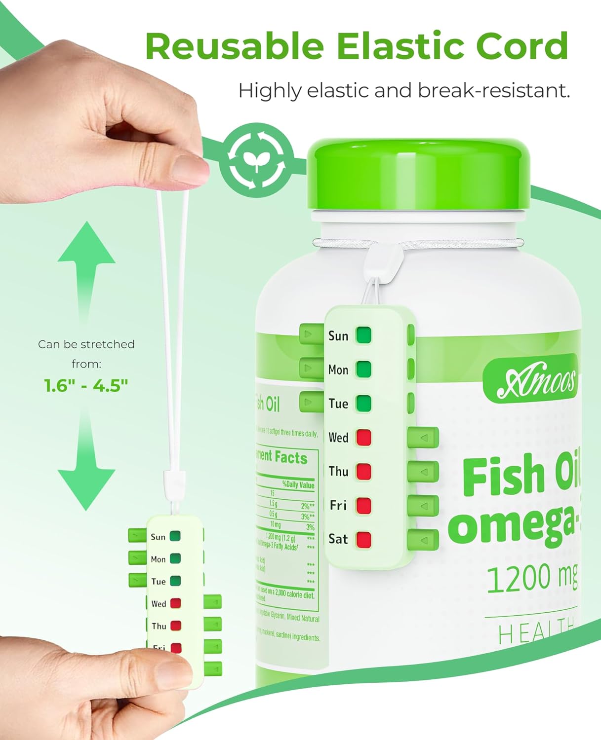 Pill Reminder for Easy Tracking Without Refills, Reusable Pill Tracker for Vairous Bottles, Arthritis-Friendly & Anti-Slide Medication Tracker, Compact Medicine Reminder for Pet Meds, Green, 2-Pack