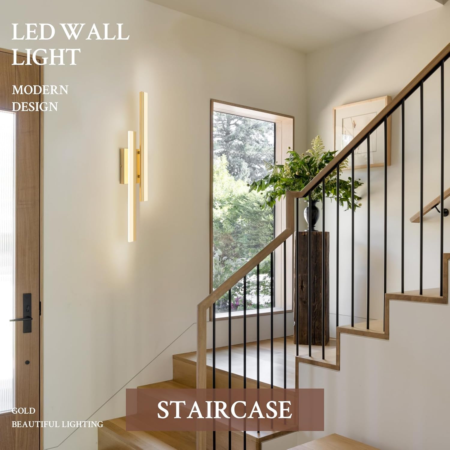 LED Wall Sconce Gold Modern Remote Wall Light Fixtures for Living Room, Dimmable LED Vanity Light Indoor Remote Wall Sconce for Bedside Bedroom Bathroom Dining Room, 23.6inch 1 Pack
