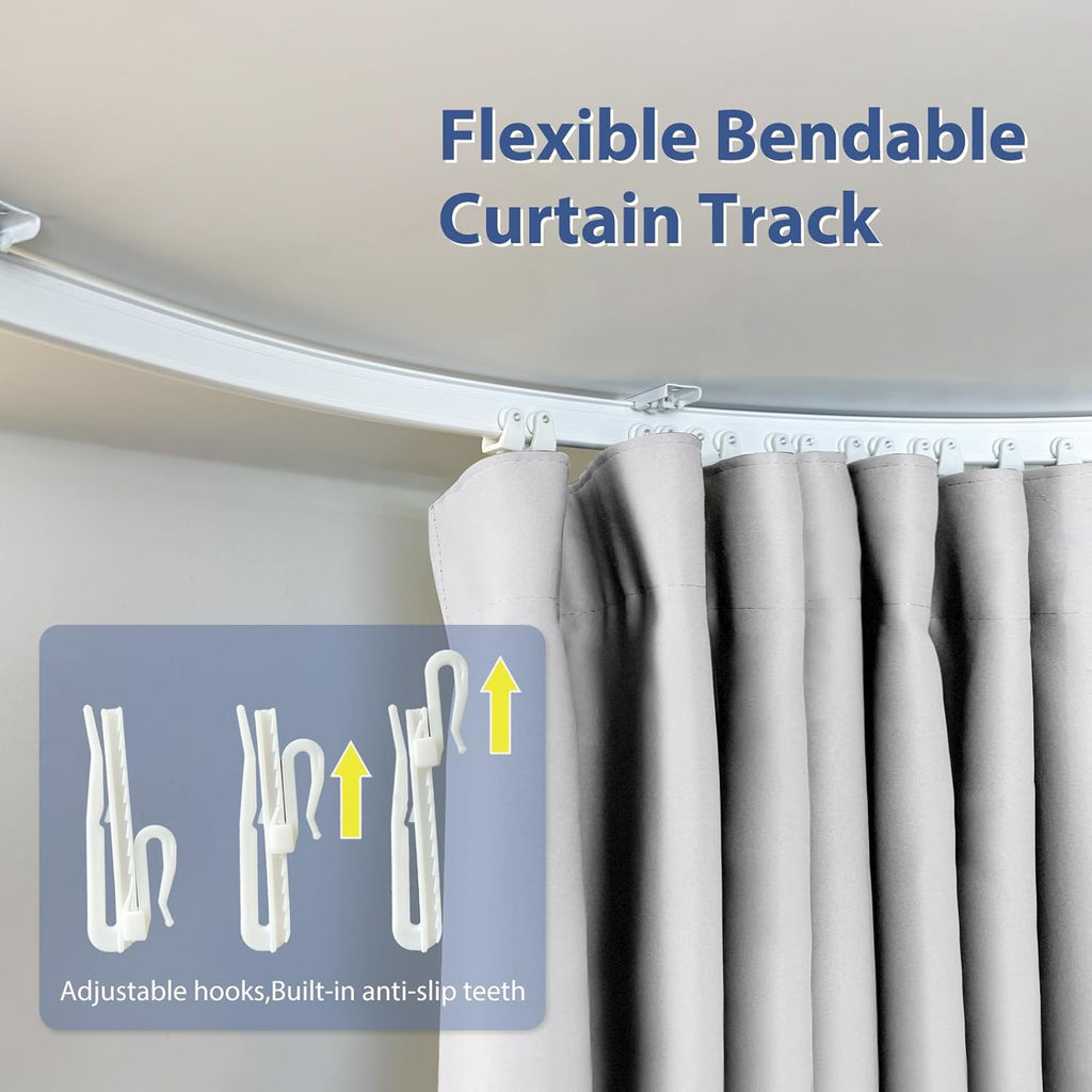 Room Divider Ceiling Mounted Curtains Track Sets Extra Wide Blackout Curtain Flexible Tracks for Bedroom Privacy Partition Separator, 1 Panel White Drape and White Rail, W8.3 x H9ft