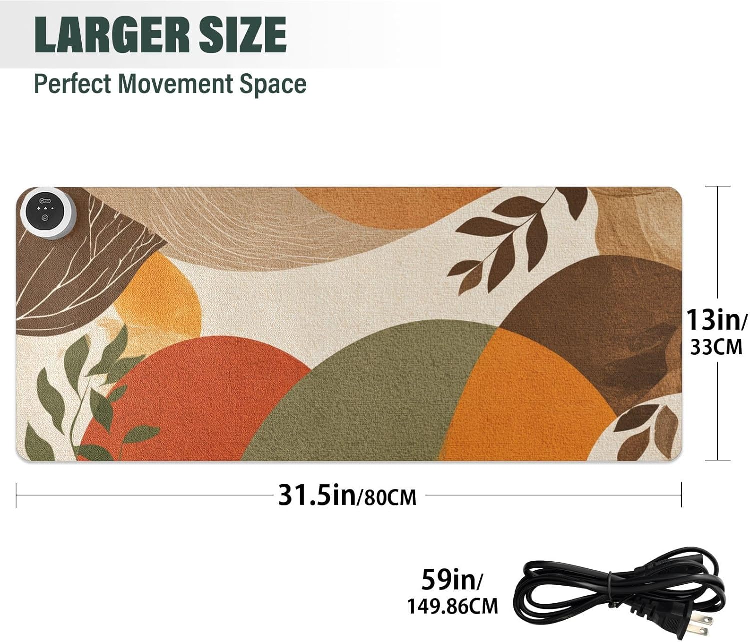 Heated Desk Pad Mouse Pad 31.5x13 Inch PU Leather Desk Mat with 3 Heat Levels Large Mouse Gaming Computer Laptop Mat Boho Brown Pattern