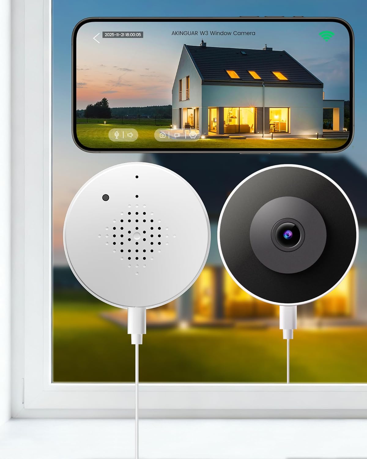 3MP 2K Window Camera, 2.4GHz WiFi Indoor Camera for Home Security, with Full-Color Night Vision, Person & Motion Detection, 2 Way Audio, 24/7 Recording, Easy Set Up, 2 Packs