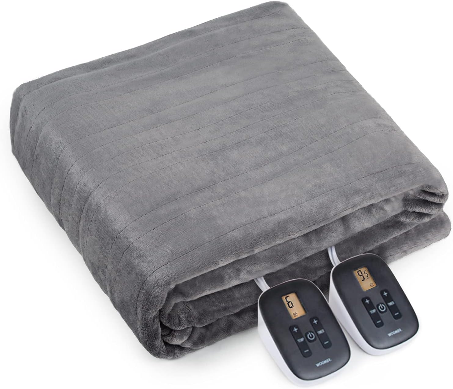 WOOMER Heated Blanket Queen Size Electric Blanket 84"x 90", Soft Flannel Fast Heating, 10 Heating Levels & 0.5-12H Auto Off, Dual Control, Over-Heat Protection, ETL Certification