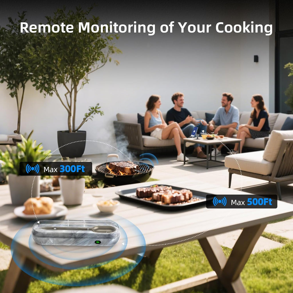 Aurasky Wireless Meat Thermometer with Unique Stone Texture, Smart Bluetooth APP Control, 500 Ft Remote Range, Dual Alarm, Waterproof Cooking Meat Thermometer for Grilling, Smoking, Family BBQ, Oven