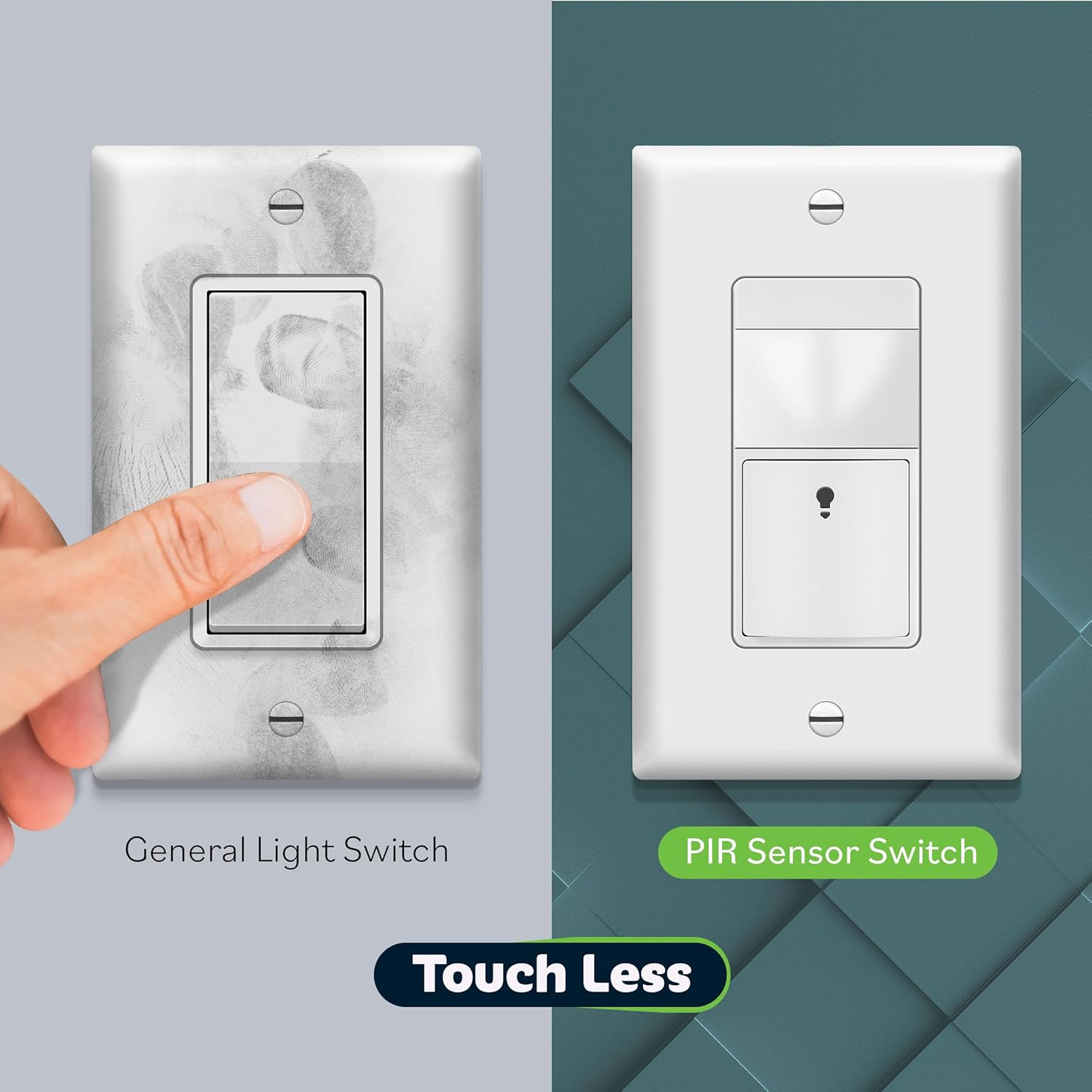 TOPGREENER Motion Sensor Switch, PIR Sensor with Ambient Light Level, Occupancy & Vacancy Modes, No Neutral Required, Ground Wire Required, 150W LED/CFL, Single Pole, TDOS5-JM-W-6PCS, White, 6 Pack
