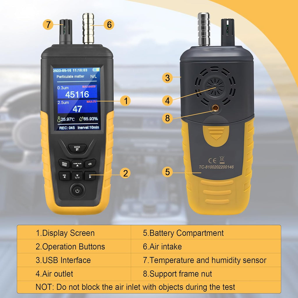 Air Quality Monitor Dust Particle Counter,High Sensitivity 3-Channel PM0.3/2.5/10 um Temperature and Humidity Monitor/USB Recharge Data Transfer/Storge Pollution Monitor
