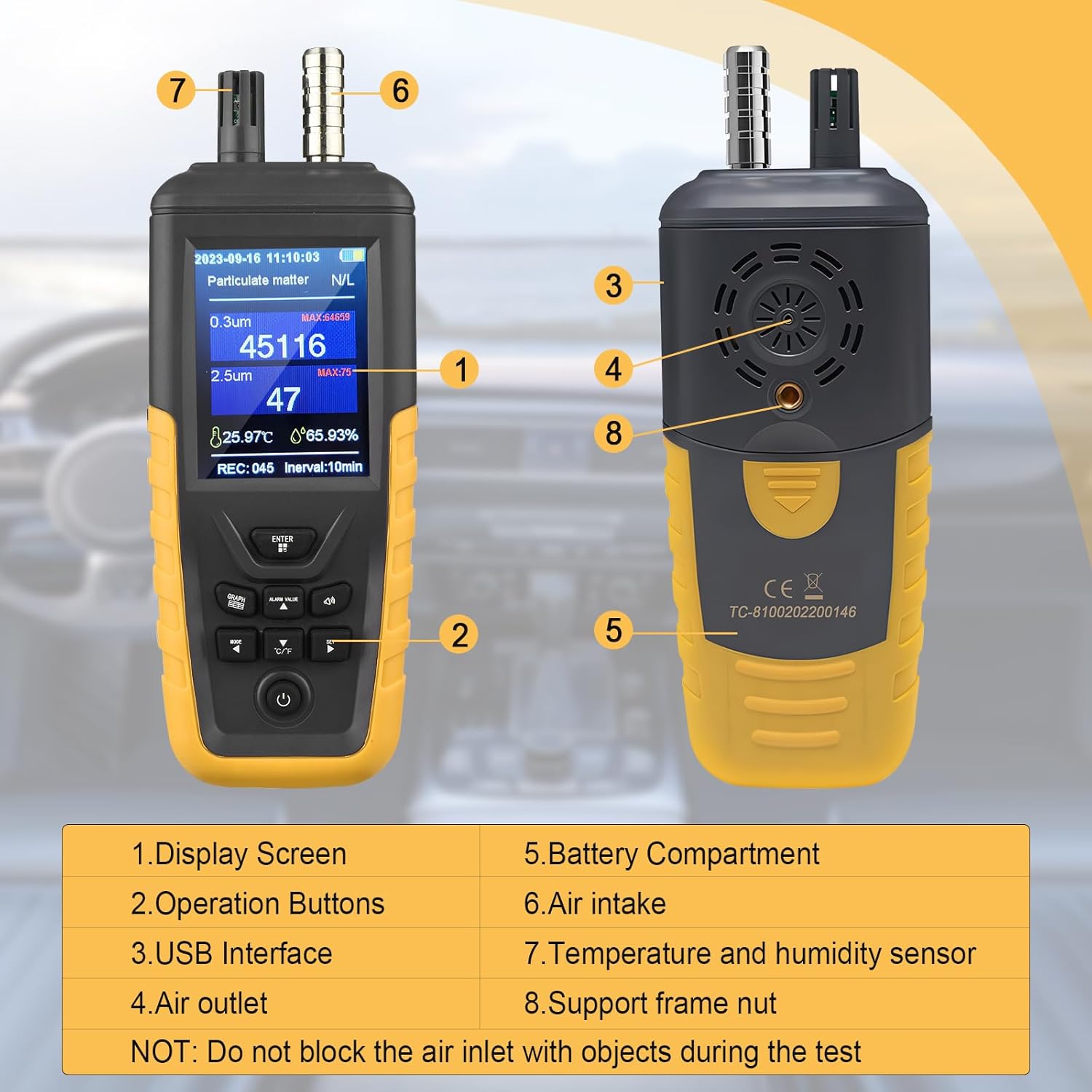 Air Quality Monitor Dust Particle Counter,High Sensitivity 3-Channel PM0.3/2.5/10 um Temperature and Humidity Monitor/USB Recharge Data Transfer/Storge Pollution Monitor
