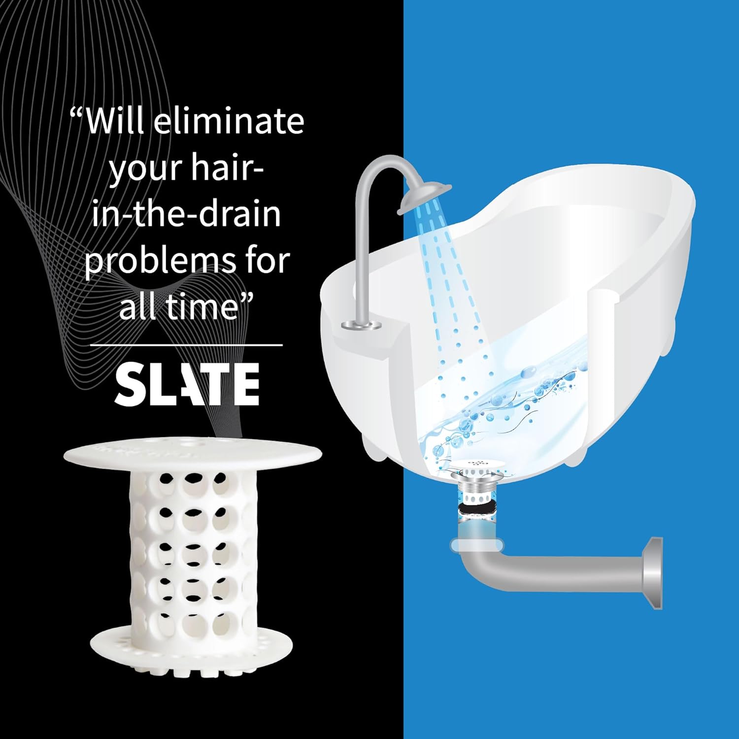 TubShroom Tub Drain Hair Catcher Strainer, White – Drain Protector and Hair Catcher for Bathroom Drains, Fits 1.5” – 1.75” Bathtub and Shower Tub Drains