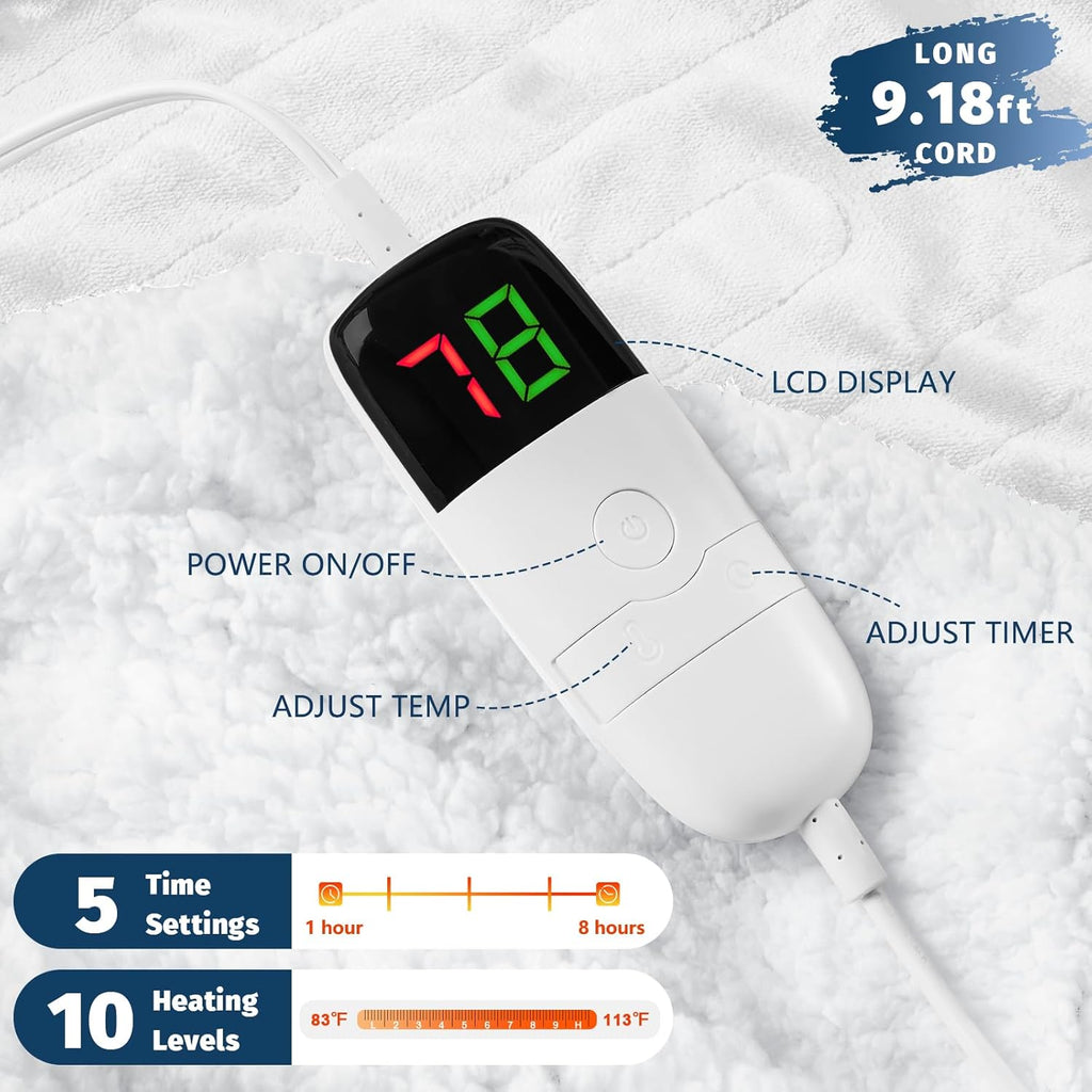 BOMOVA Heated Electric Blanket Full Size - 72" x 84" Heating Blanket with 10 Heating Levels & 8 Hours Auto Off, Warm Flannel Blanket, Christmas Birthday Gifts for Women