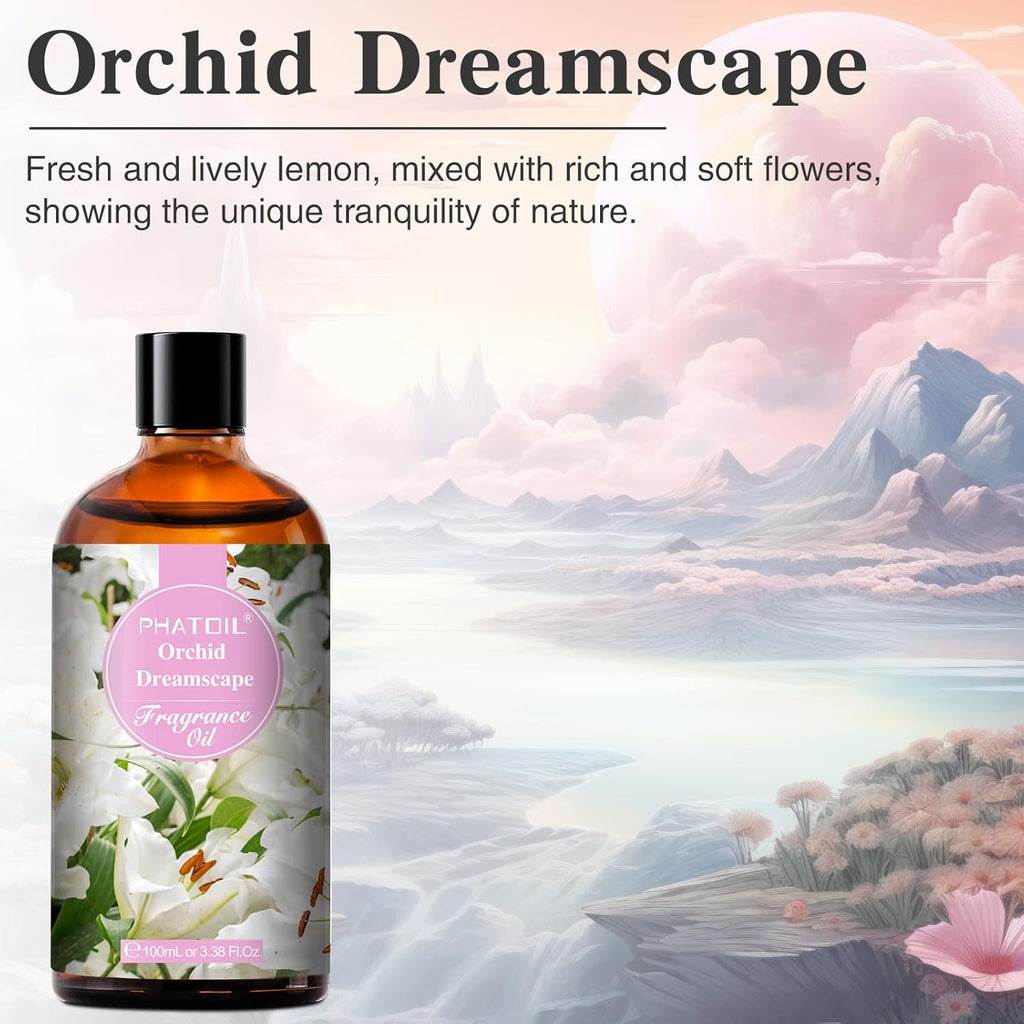 PHATOIL 3.38FL.OZ Orchid Dreamscape Fragrance Oils for Aromatherapy, Essential Oils for Diffusers for Home, Perfect for Diffuser, Yoga, Skin Care, DIY Candle and Soap Making - 100ml
