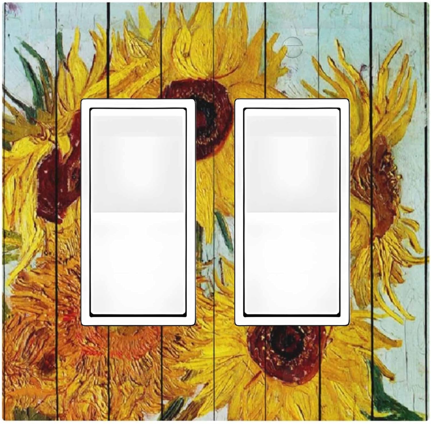 Decorative Outlet Covers Sunflowers Oil Paintings Wood Floral 2 Gang Double Gfci Rocker Electrical Wall Panels Light Switch Cover Plate For Farmhouse Bed Room Decor
