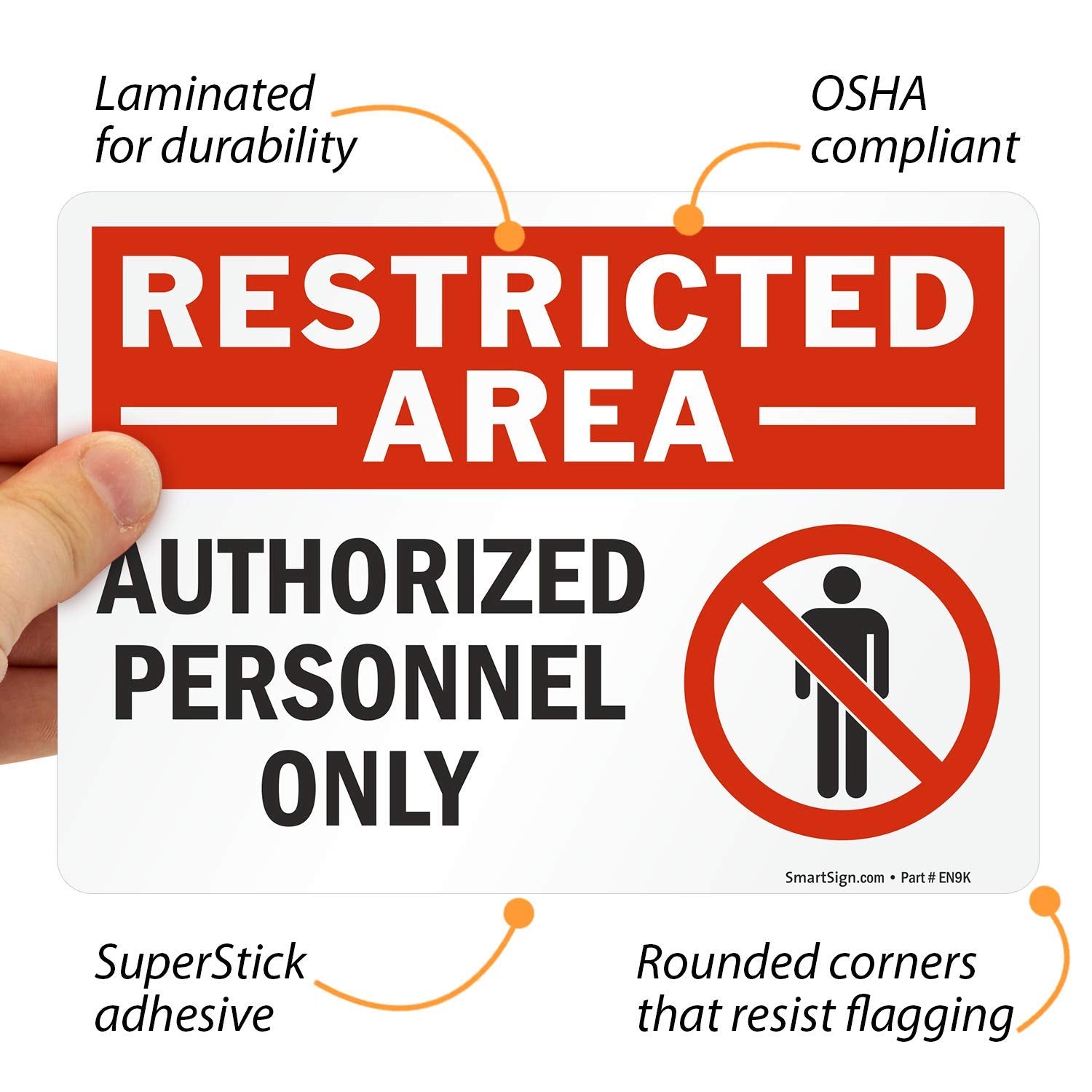 SmartSign (Pack of 4) 5 x7 inch “Restricted Area - Authorized Personnel Only” Sticker Labels with Symbol, 5 mil Laminated Polyester with SuperStick Adhesive, Red, Black and White, Made in USA