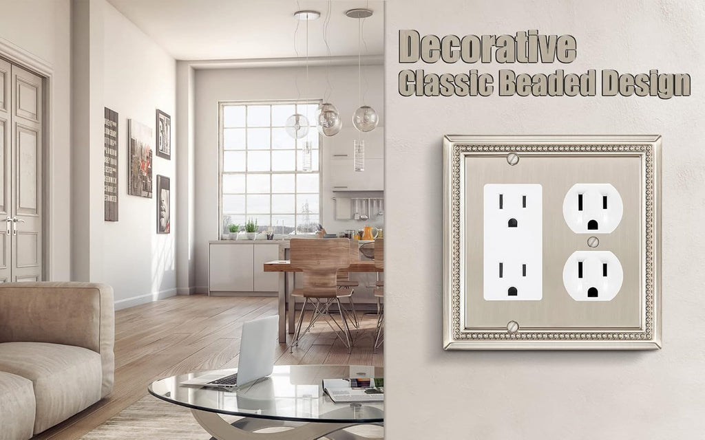 Henne Bery Sunken Pearls Heavy Duty Decorative Wall Plate Switch Plate Outlet Cover (Decorator/Duplex, Satin Nickel)