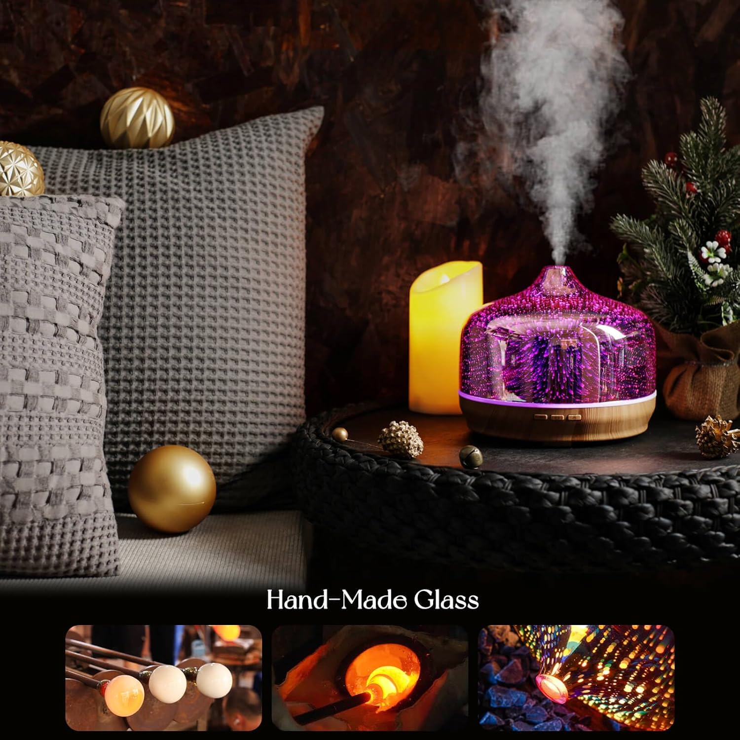 Porseme 500ml Essential Oil Diffuser 3D Glass Aromatherapy Ultrasonic Humidifier - Auto Shut-Off, BPA Free for Home Hotel Yoga SPA Gift