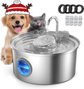 Cat Water Fountain Stainless Steel, 3.2L/108oz Pet Drinking Fountain for Cats Dogs, Automatic Cat Fountain with 2 Flow Modes, Splash-Proof Bowl, Includes 4 Replacement Filters