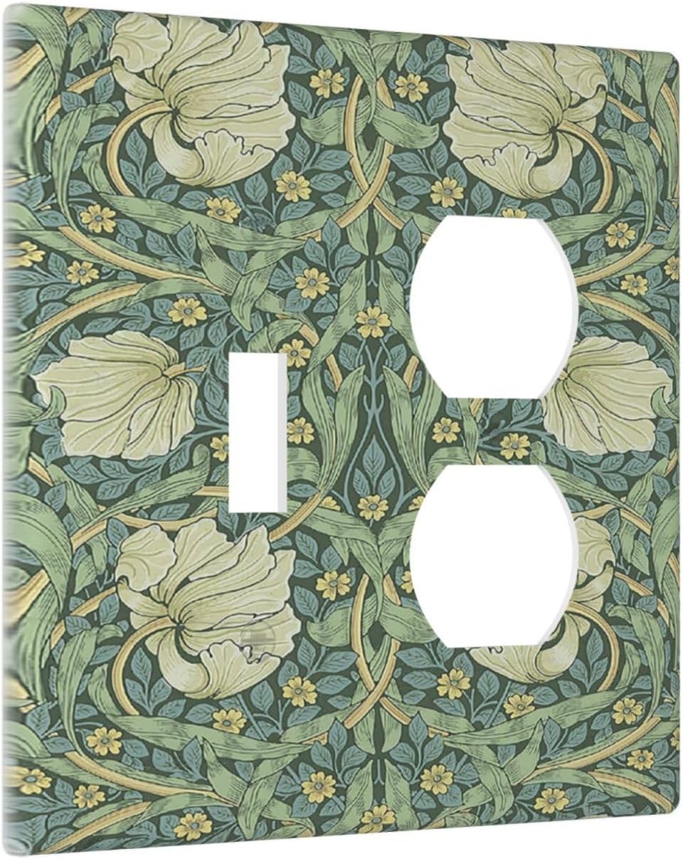 Wallplates Vintage Floral Plant Sage Green William Morris 1 Toggle 1 Duplex Switch Plate Electrical GFCI Faceplate Decorative Light Switch Covers for Bedroom Home Decor