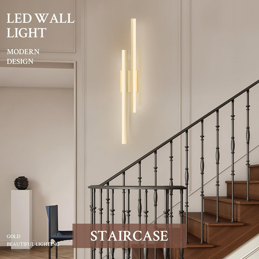 LED Wall Sconce Gold Modern Remote Wall Light Fixtures for Living Room, Dimmable LED Vanity Light Indoor Remote Wall Sconce for Bedside Bedroom Bathroom Dining Room, 31.5inch 1 Pack