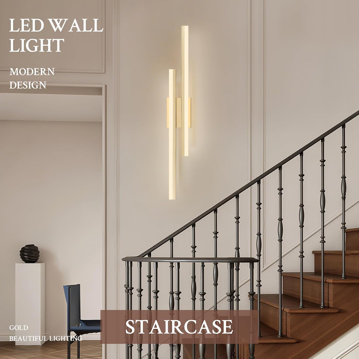 LED Wall Sconce Gold Modern Remote Wall Light Fixtures for Living Room, Dimmable LED Vanity Light Indoor Remote Wall Sconce for Bedside Bedroom Bathroom Dining Room, 31.5inch 1 Pack
