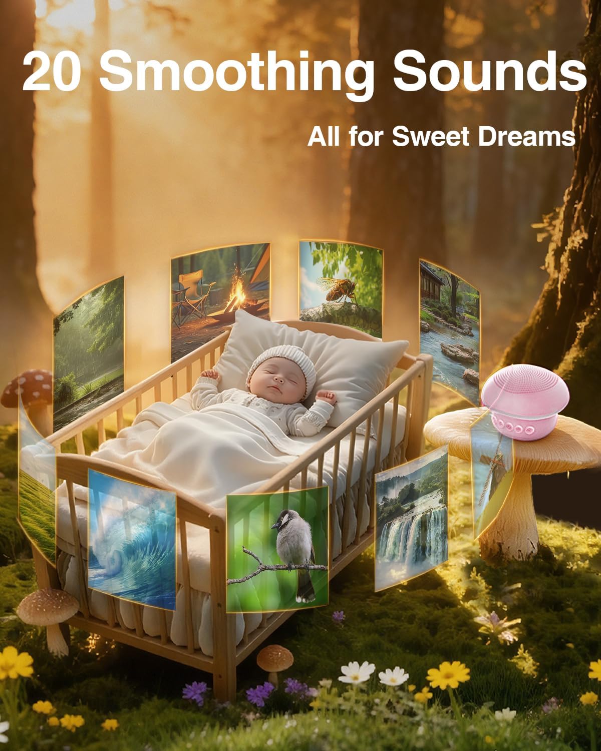 Portable White Noise Sound Machine for Baby Adults, 20 Soothing Sound & 30-Level Volume, 48H Runtime with 30/60/90min Timer, Memory Recall, Soft Night Light for Sleep, Home, Travel, Easy to Pocket