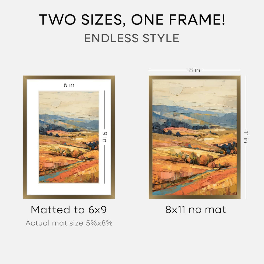 Homeforia 8x11 Picture Frame Bronze, High End Metal 8 x 11 Brass Frames with Mat 6 by 9 for Photo, 11x8 Frame Matted to 6x9 inch Print, 8by11 Wall or Tabletop Frame, Tempered Glass, Wall Kit, Set of 1