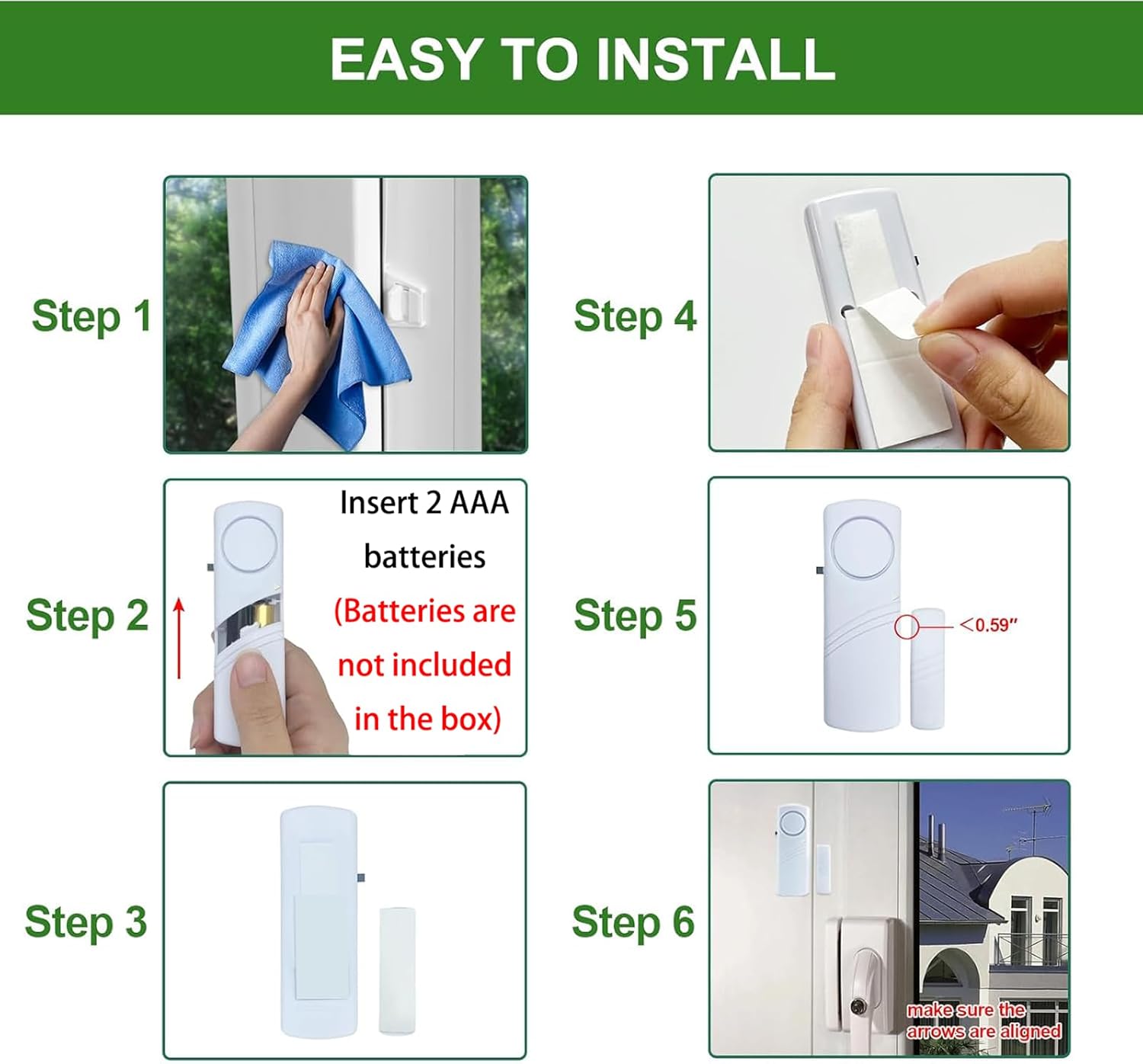 Door Window Alarm, 90dB Door Alarms Sensor for Kids Safety, Home Security, Door Window Burglar Alarm, Window Pool Alarms for Home, Apartments, Offices, Hotel Rooms (10pack)
