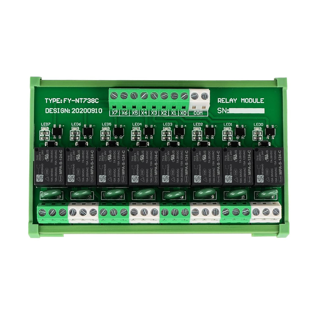 Relay Board, 8 Channel 1 SPDT DIN Rail Mount 24V DC/AC Relay, Interface Board