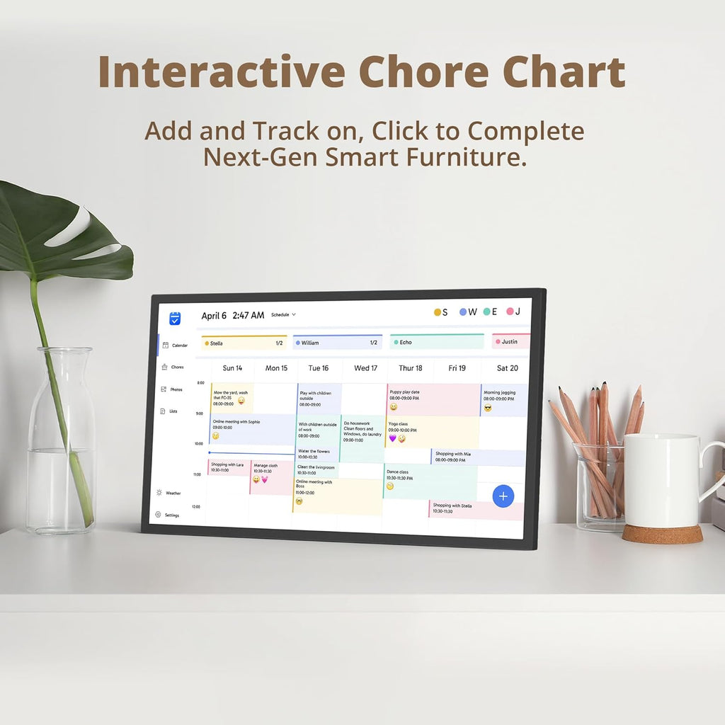 24 inch Digital Calendar Chore Chart – Interactive Touchscreen，Hearth Display Desk Digital Calendar Seamless Scheduling Black