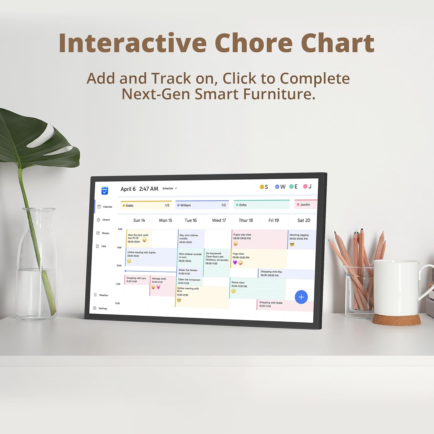 24 inch Digital Calendar Chore Chart – Interactive Touchscreen，Hearth Display Desk Digital Calendar Seamless Scheduling Black