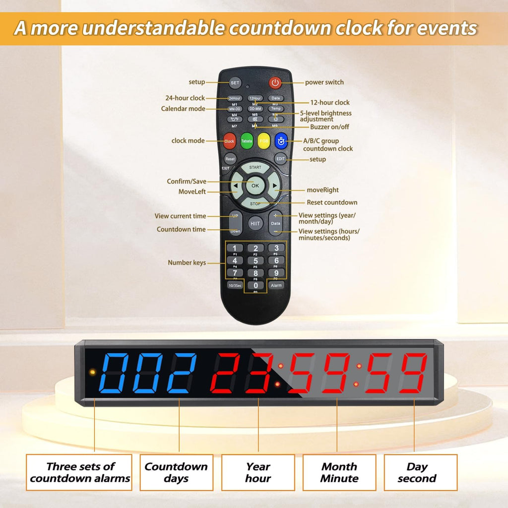 LED Countdown Clock, 999 Days, 23 Hours, 59 Minutes, 59 Seconds, Event Countdown Clock/Factory Accepts Your Exclusive Customization (2.1 inches 3 Blue+6 red)