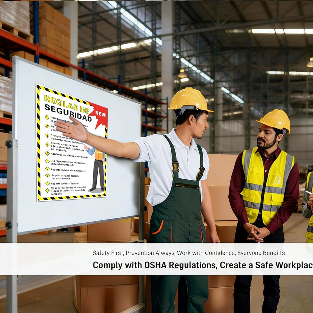 Spanish Workplace Safety Rules Poster 18" x 24" Industrial Safety Sign Security Poster for Employees Factories, Warehouses, Office Construction Sites Waterproof Tear Resistant