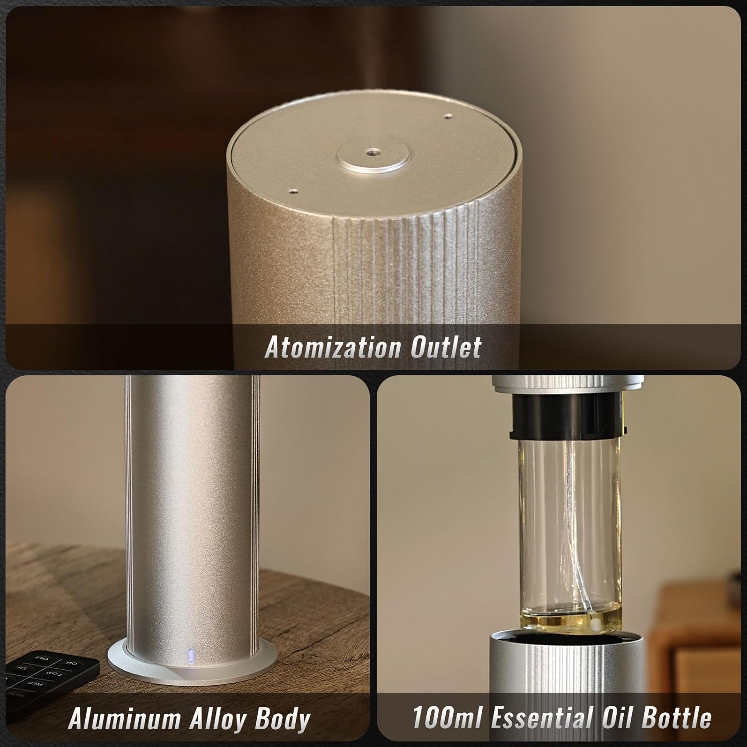 Waterless Essential Oil Diffuser for Home and Commercial Use up to 2000 sq ft, Scent Diffuser for Large Room, Bluetooth Hotel Collection Diffuser with App and Remote Control for Office, 100ml, Silver