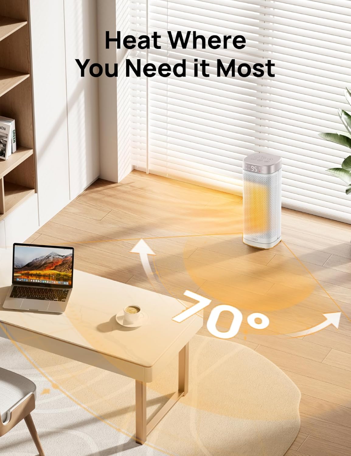 DREO Space Heaters for Indoor Use, Fast Heating Portable Heaters with Remote, Large PTC Ceramic Electric for Bedroom, 12H Timer, 70° Oscillation, Overheat Protection, 1500W Safety Heat for Home Office