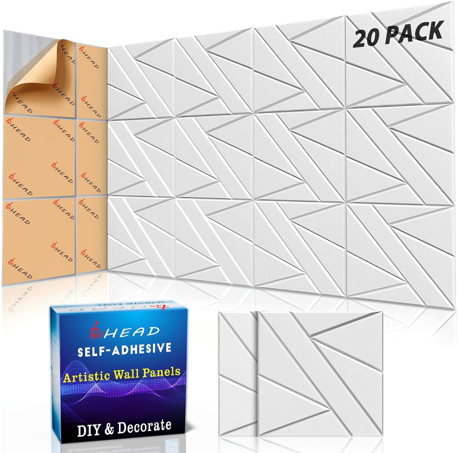 【20 Pack】 Acoustic Panels Self-Adhesive (0.4" Thick | 0.8lb/ft³ Medium Density) - 12x12 Soundproof Foam Tiles for Home Office/Wall Sound Absorption, Noise Reduction Panels Studio Use - White