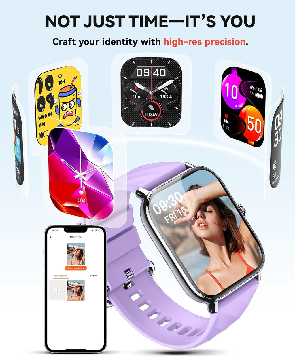Smart Watches Fitness Tracker for Men Women with Step Counter, Sleep /Calorie Monitor, Pedometer, IP68 Waterproof, 120+ Sports for iPhone Android, 1.91”HD Touchscreen Smartwatch (Casual, Purple, 1.91)