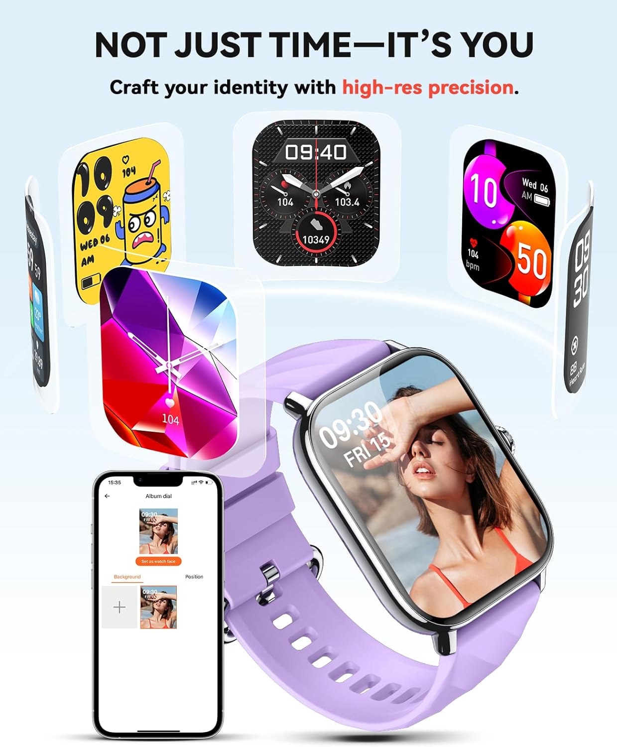 Smart Watches Fitness Tracker for Men Women with Step Counter, Sleep /Calorie Monitor, Pedometer, IP68 Waterproof, 120+ Sports for iPhone Android, 1.91”HD Touchscreen Smartwatch (Casual, Purple, 1.91)