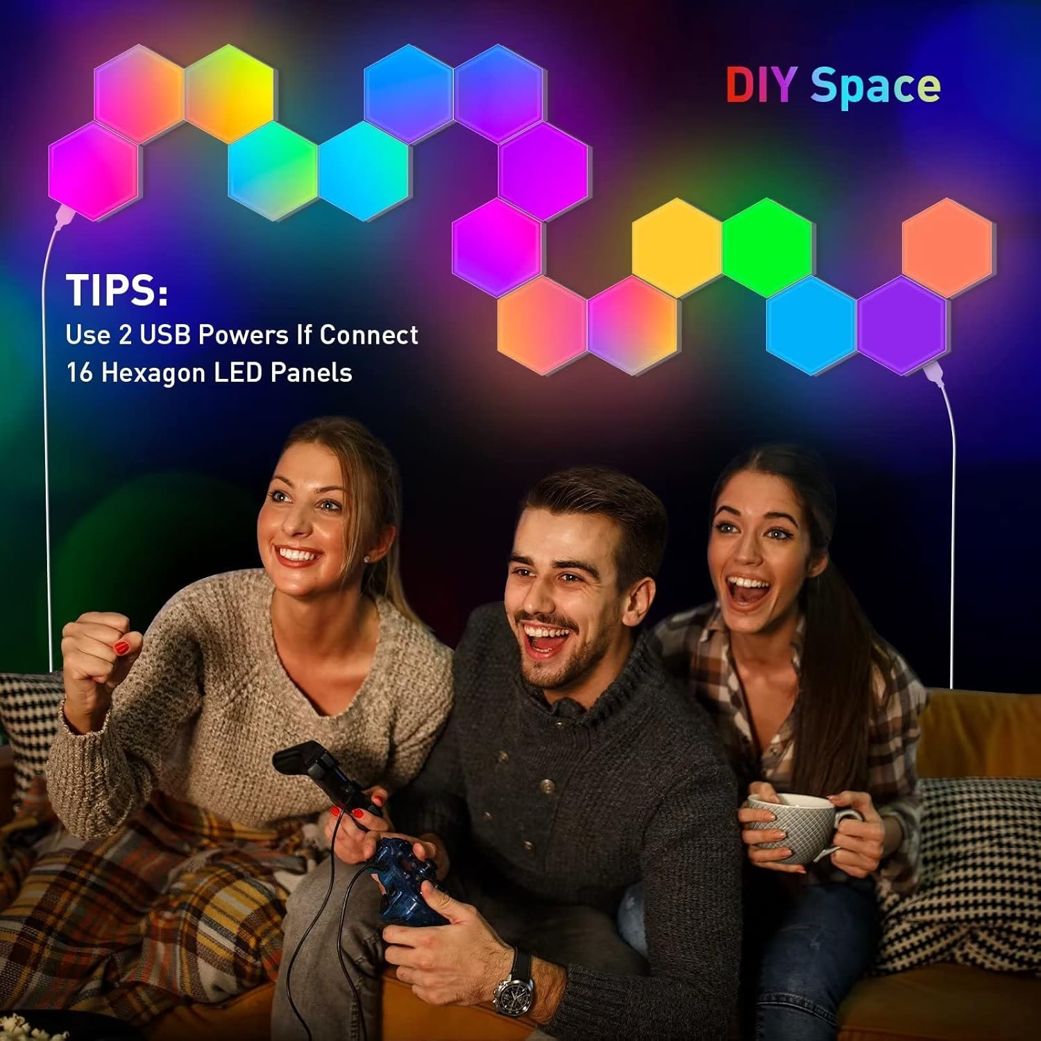 TISOFU Hexagon Lights (8 Pack) LED Wall Panels, RGB Gaming Lights with APP, Smart Modular Panel Hex Tiles Push Glide Expansion Shapes Light